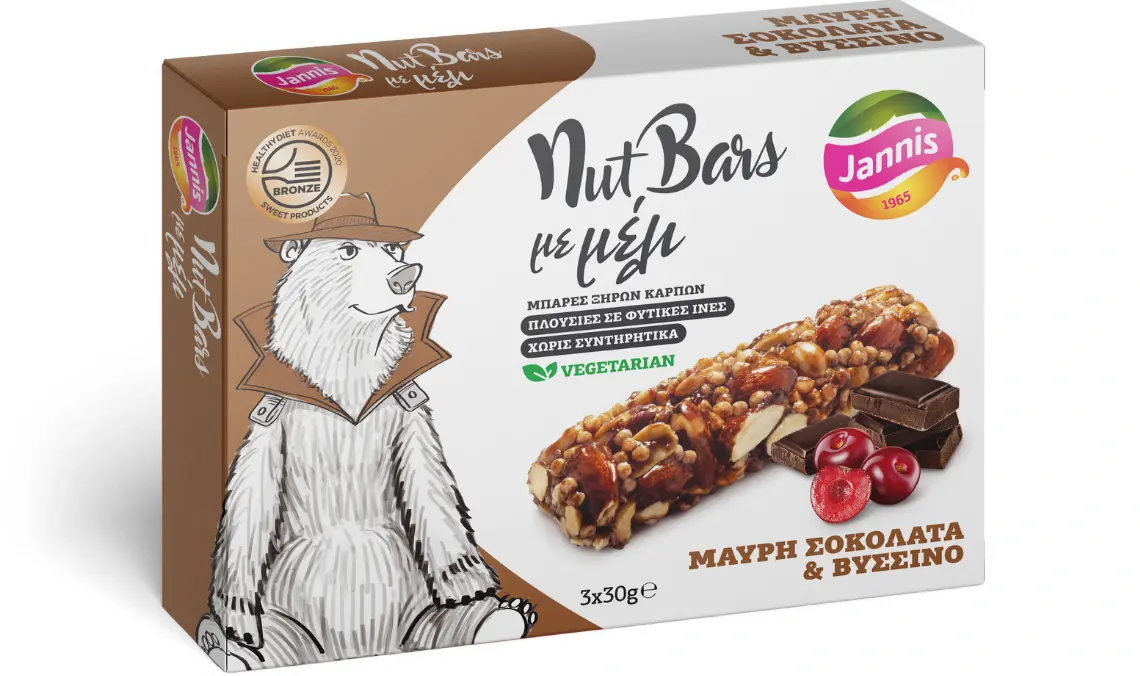 Batoane de nuci cu miere, ciocolată neagră și vișine