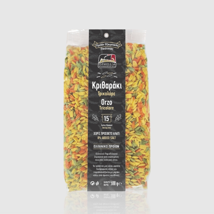 Orzo tricolor (paste grecești făcute manual)